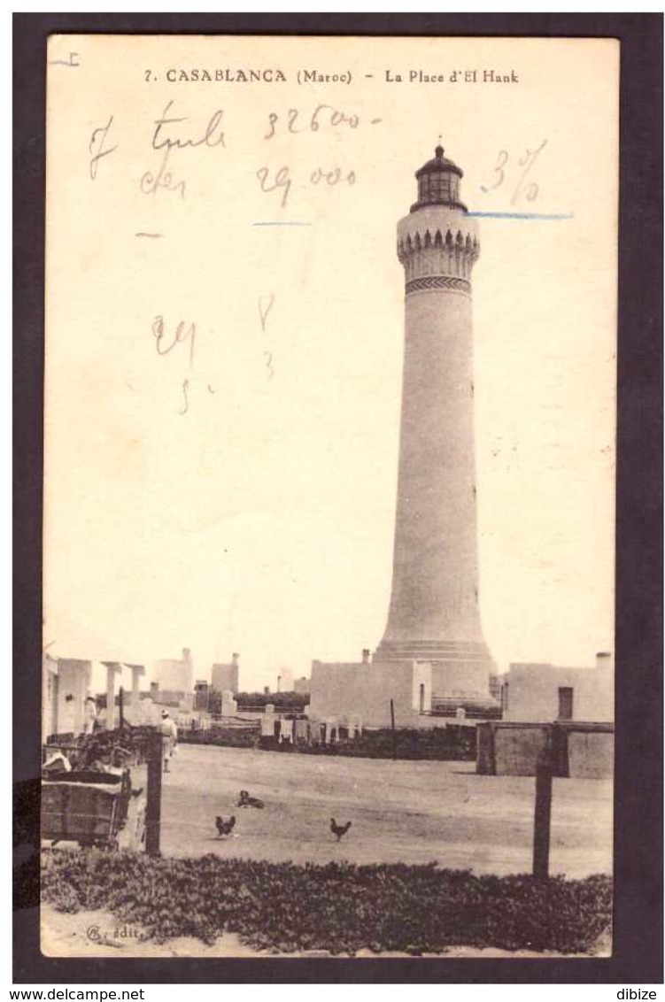 CPSM. Maroc. Casablanca. La Place Et Le Phare D'El Hanke. Circulé. Cachet 1932. Etat Moyen. - Faros