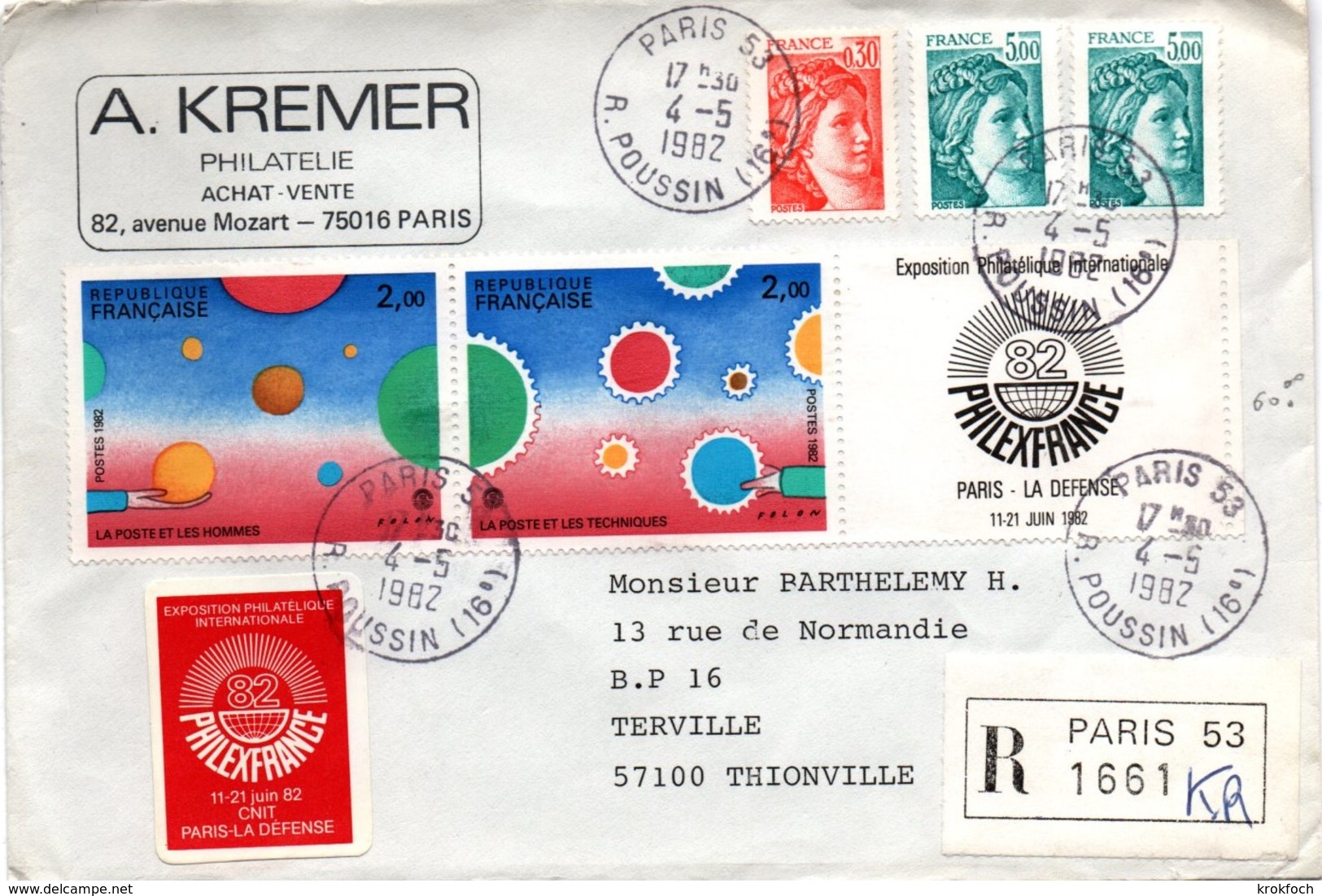 Vignette PhilexFrance Oblitérée Sur Lettre Recommandée Paris 53 1982 - Esposizioni Filateliche