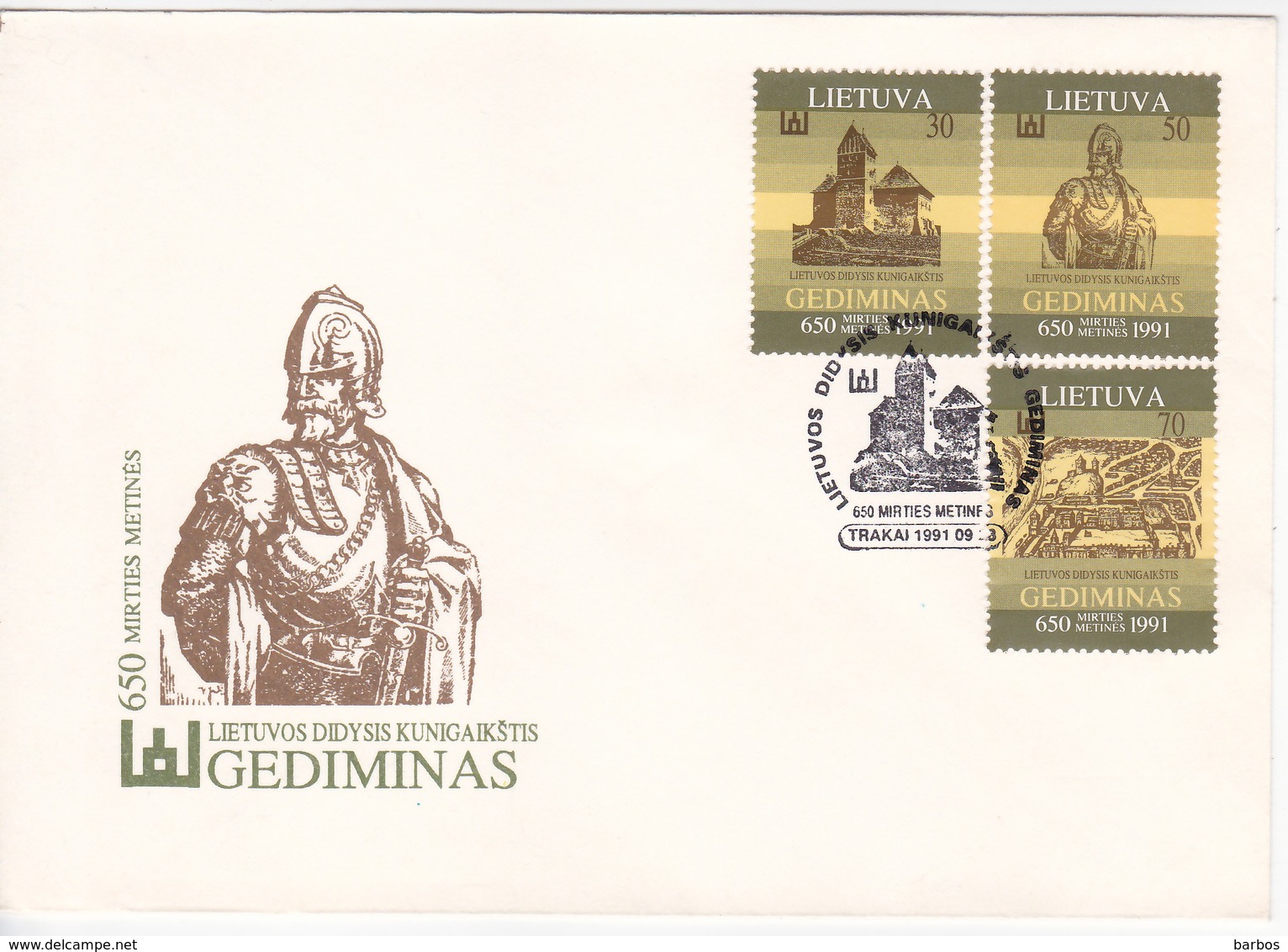 Lituanie   Lietuva 1991  History Gediminas FDC - Lithuania