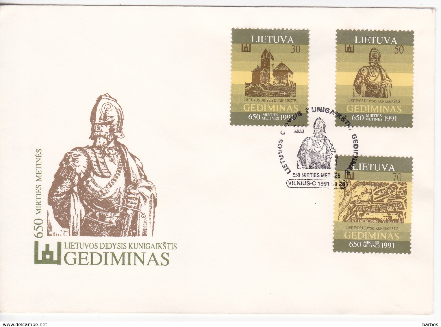 Lituanie   Lietuva 1991  History Gediminas FDC - Lithuania