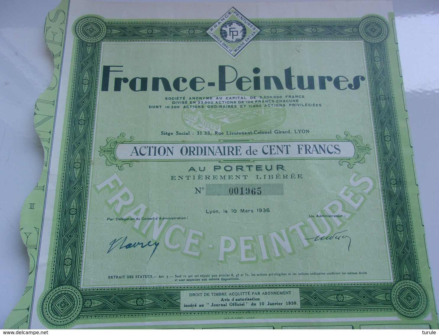 FRANCE PEINTURES (1936) LYON - Altri & Non Classificati