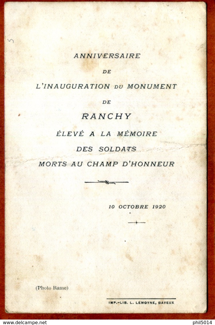 14   Rare Carte-photo   RANCHY (environs De Bayeux)  Monument Aux Morts     Bon état (pli Horizontal Marqué) - Autres & Non Classés