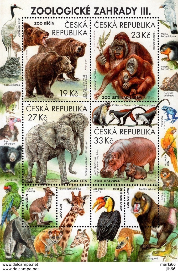 2018 Zoo Iii Elephants Hippopotame Ours Singe Girafe Perroquet - Blocs-feuillets