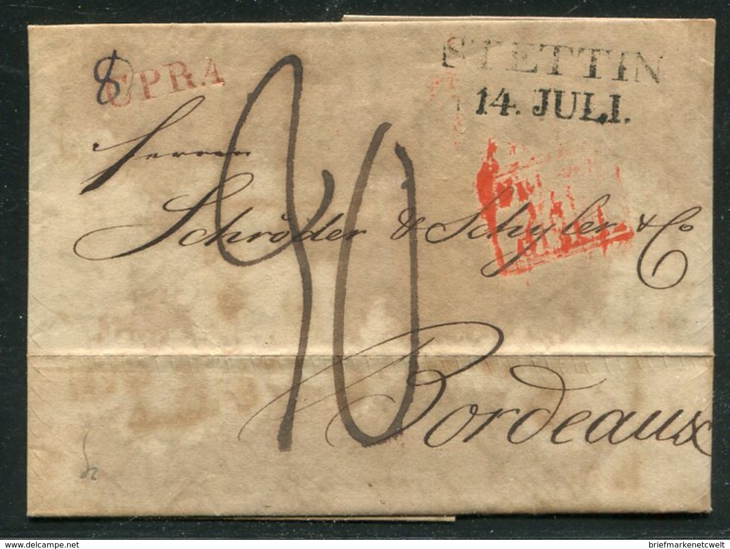 Preussen / 1825 / Vorphila-Transitbrief L2-Stempel STETTIN Nach Bordeaux (15327) - Prefilatelia