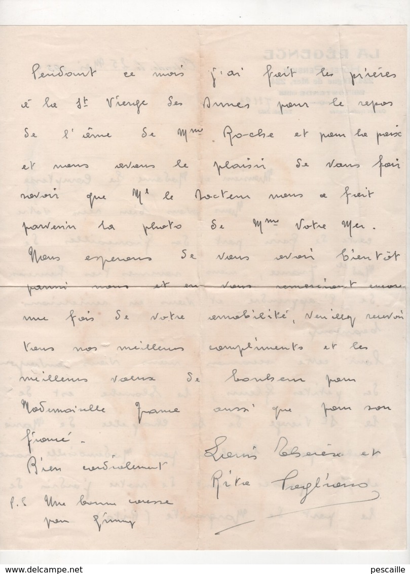 LETTRE DATEE DE 1939 SUR PAPIER EN-TETE DE L'HOTEL PENSION LA REGENCE 224 DIGUE DE MER A OSTENDE -( OOSTENDE ) - Manuscrits