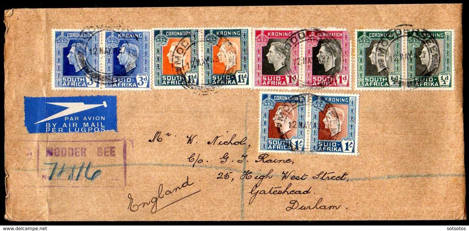 SOUTH AFRICA 12 MAY 37: FDC With THE COMPLET SET Of GEORGE VI (Scott#74I/78II A Total  Of 10 Values In 5 Pairs Se Tenant - FDC