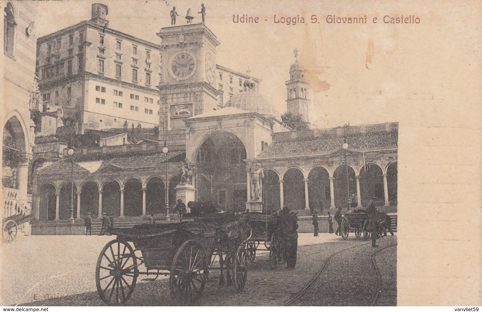 UDINE-LOGGIA SAN GIOVANNI E CASTELLO-BELLA ANIMAZIONE-CARTOLINA VIAGGIATA IL 10-9-1909 - Udine