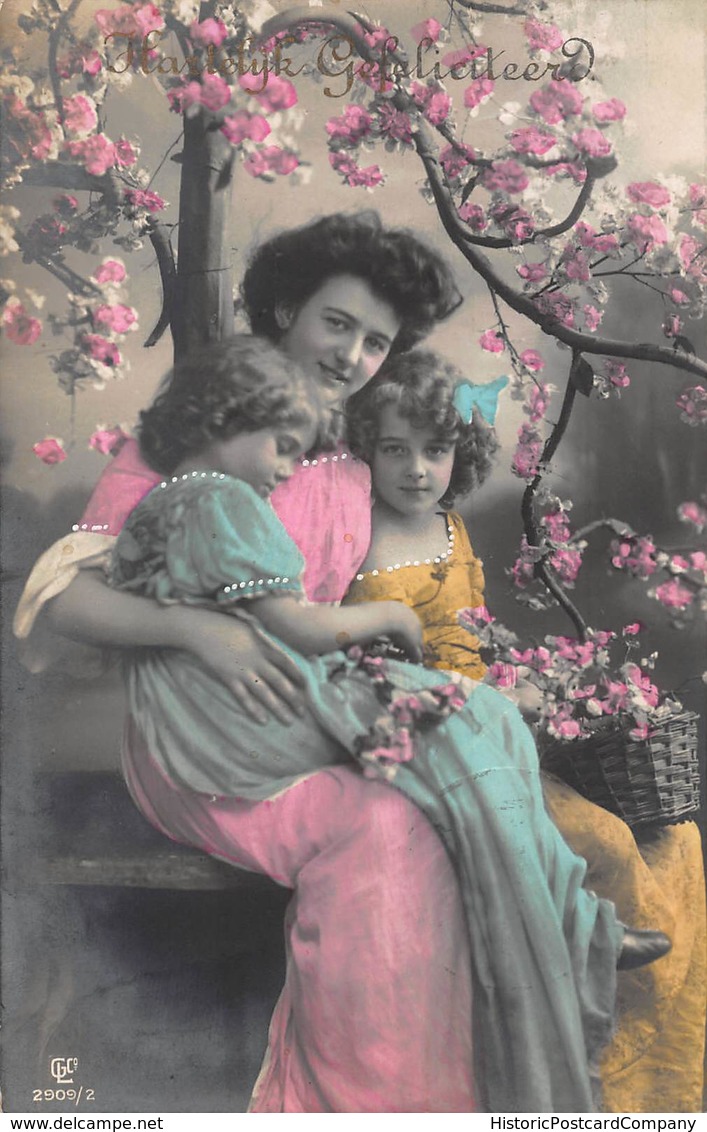 BEAUTIFUL YOUNG GIRLS & MOTHER~HARTELIJK GEFELICITEERD~1918 DUTCH PHOTO POSTCARD 40749 - Sonstige & Ohne Zuordnung