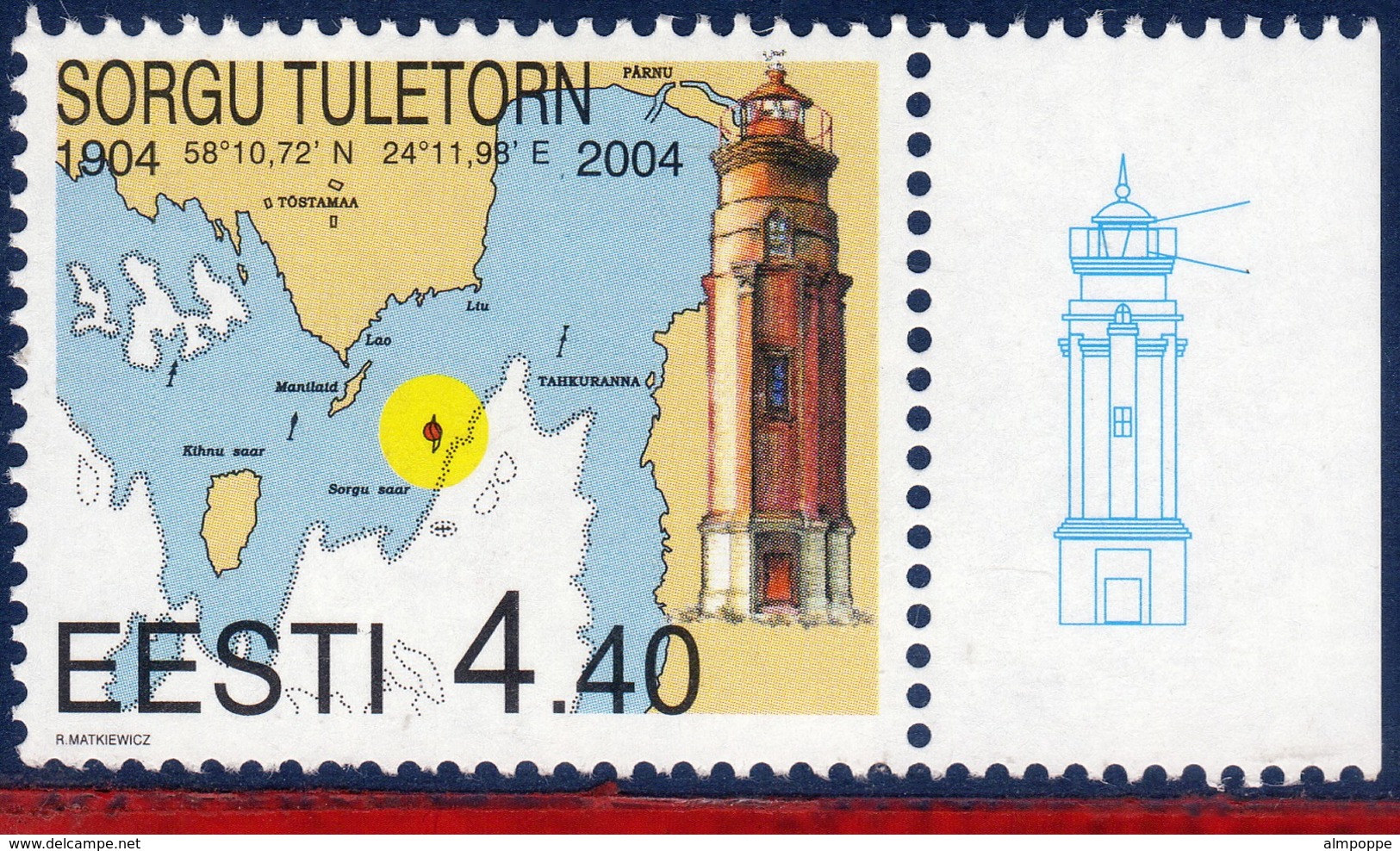 Ref. ET-481 ESTONIA 2004 LIGHTHOUSES, SORGU,, MI# 478, MNH 1V Sc# 481 - Phares