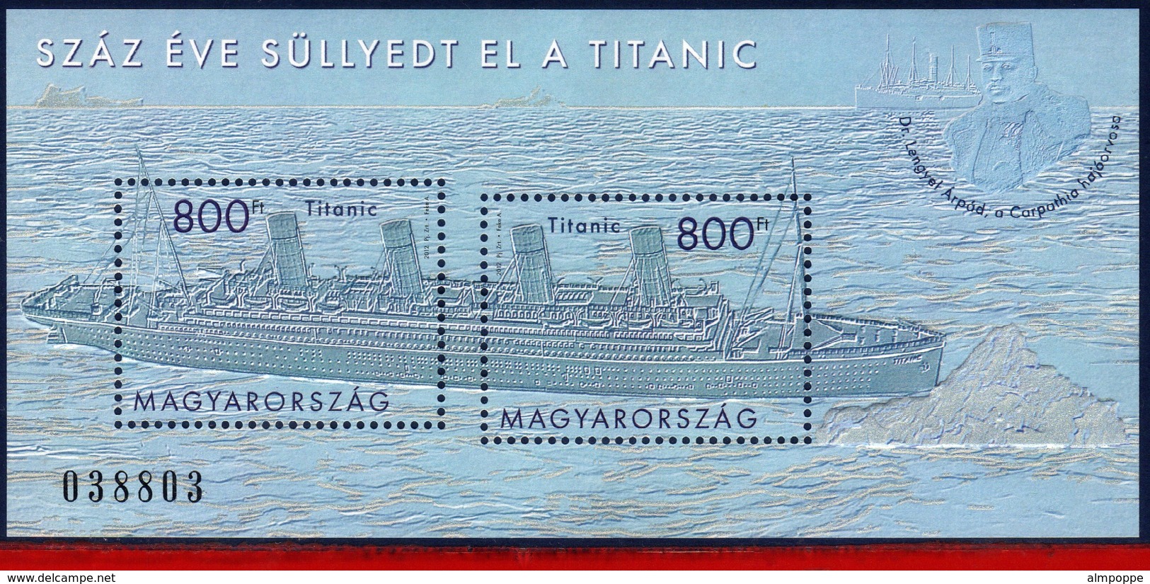 Ref. HU-V2012-3 HUNGARY 2012 SHIPS, BOATS, 100 YEARS SINKING TITANIC, S/S MNH 2V - Neufs