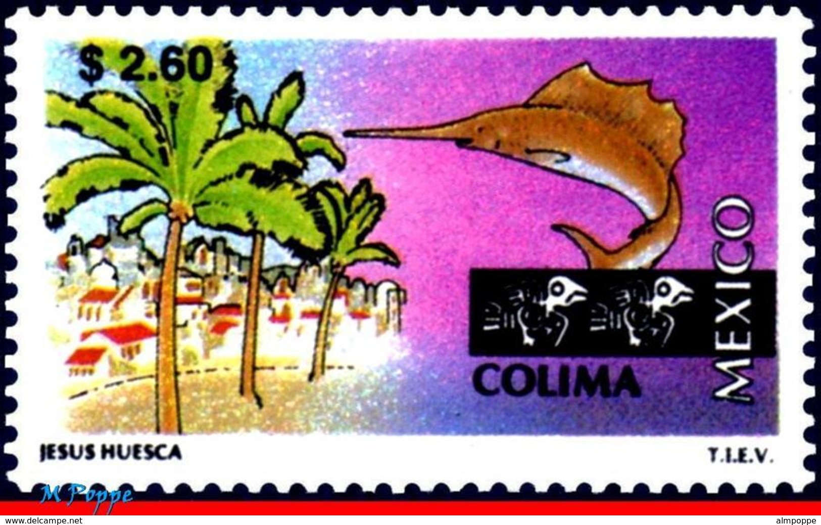 Ref. MX-2124 MEXICO 1999 - TOURISM COLIMA,, FISH, (2.60P), MNH, CITIES 1V Sc# 2124 - Peces