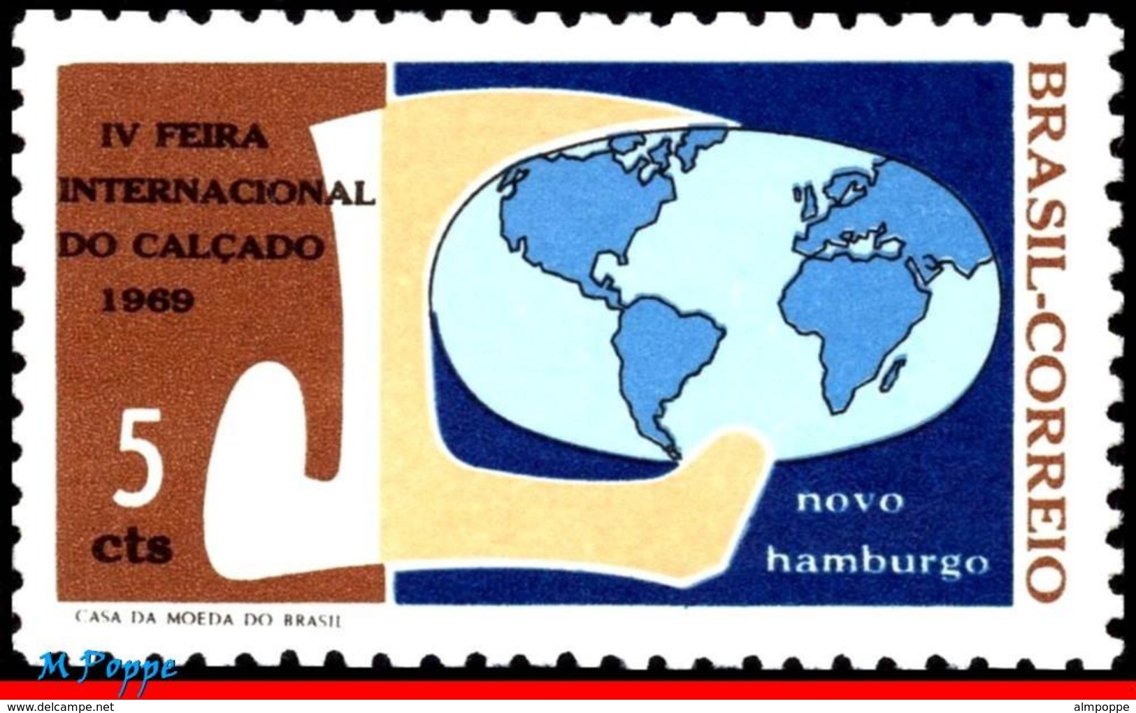 Ref. BR-1117 BRAZIL 1969 INDUSTRY, SHOE FAIR, NOVO HAMBURGO,, GLOBE, MI# 1206, MNH 1V Sc# 1117 - Nuovi