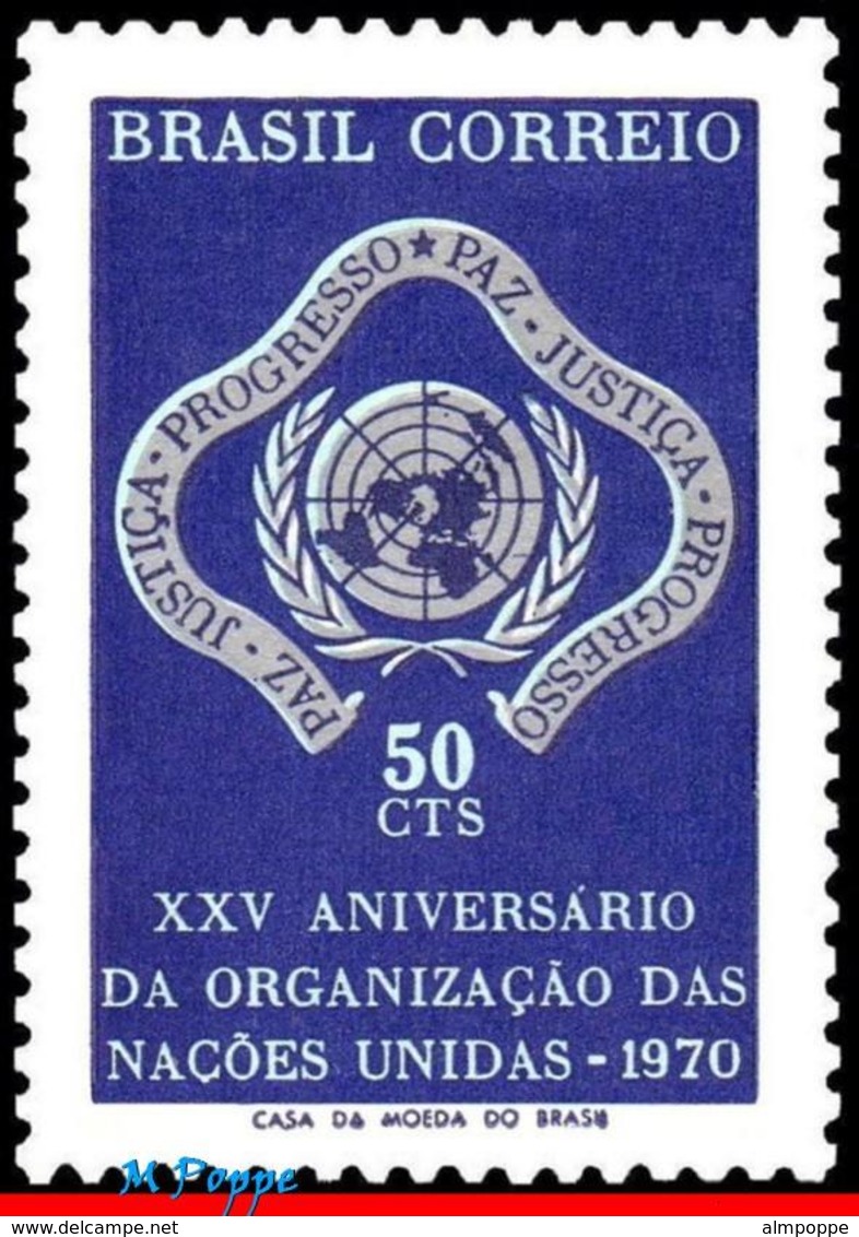 Ref. BR-1175 BRAZIL 1970 ONU, UN, 25TH ANNIVERSARY OF THE, UNITED NATIONS, UN EMBLEM, MI# 1269, MNH 1V Sc# 1175 - Nuovi