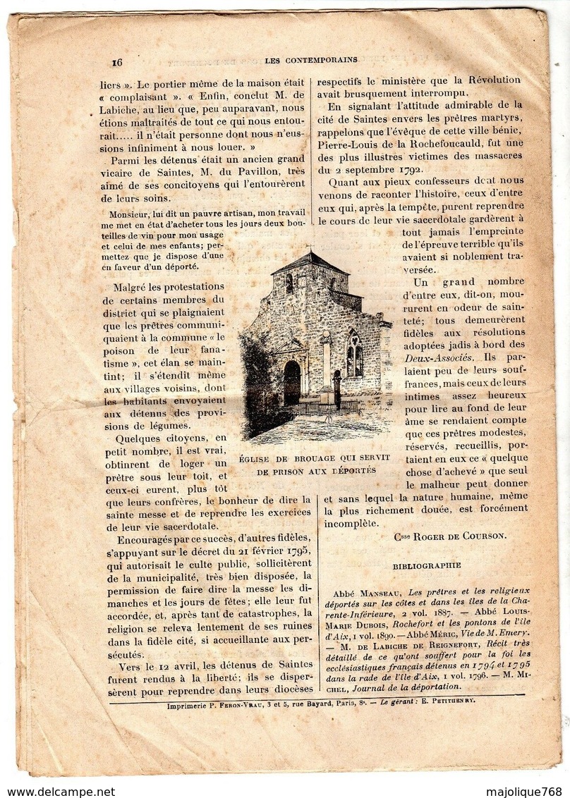 Hebdomadaire Les Contemporains N°811-26-04-1908-les Prêtres Prisonniers Sur Les Pontons De Rochefort Pendant La Révoluti - Other & Unclassified