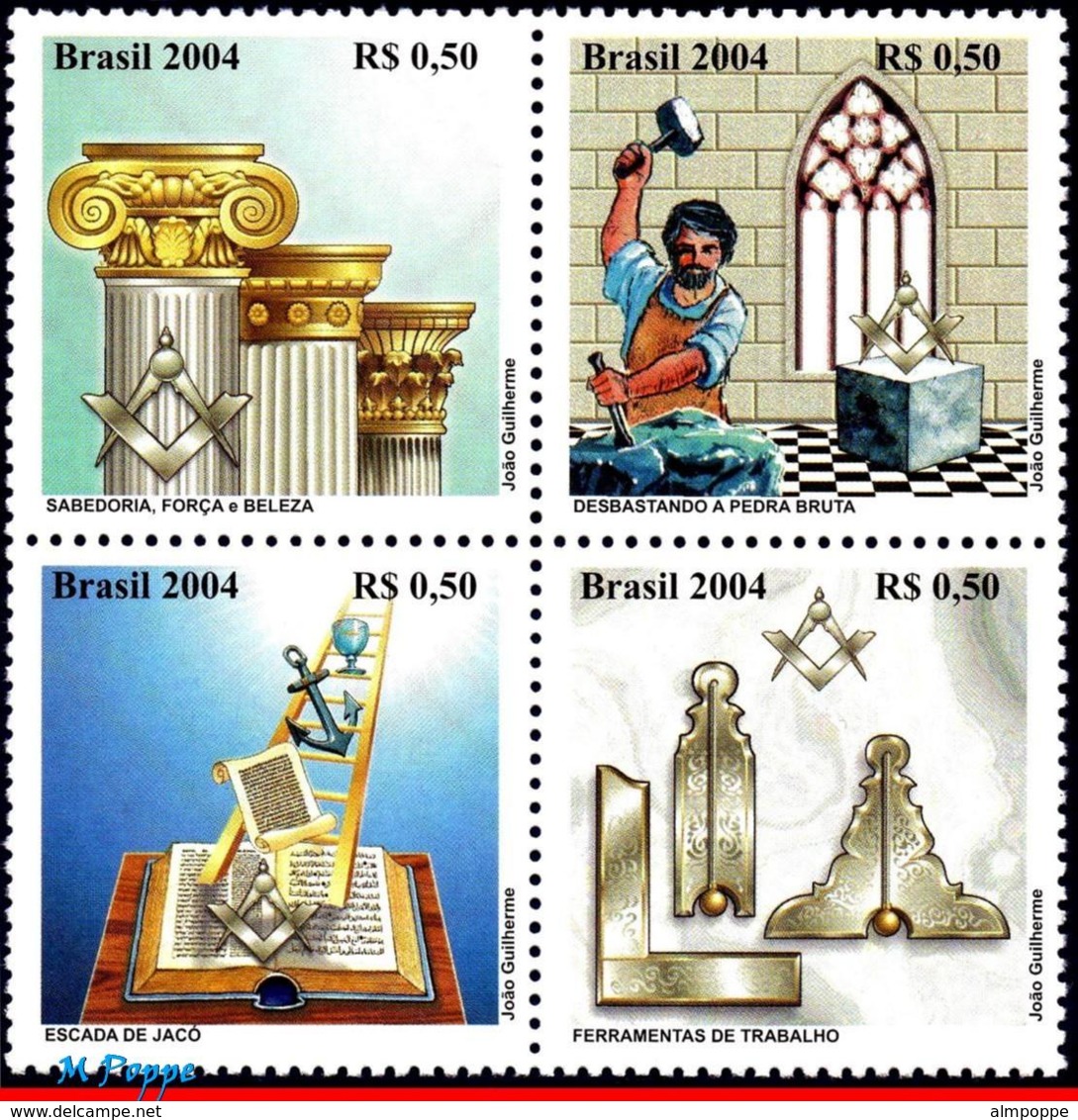 Ref. BR-2934 BRAZIL 2004 FREEMASONRY, MASONIC TRADITIONS,, FREEMASON, MASONRY, MI# 3383-86,SET MNH 4V Sc# 2934 - Freimaurerei