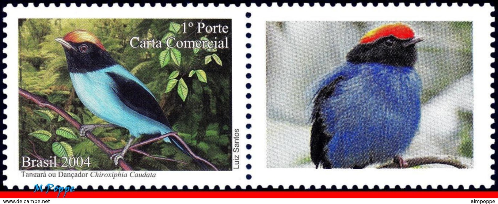 Ref. BR-2941-2 BRAZIL 2004 ANIMALS, FAUNA, DANCER BIRDS,, PERSONALIZED MNH 1V Sc# 2941 - Passereaux