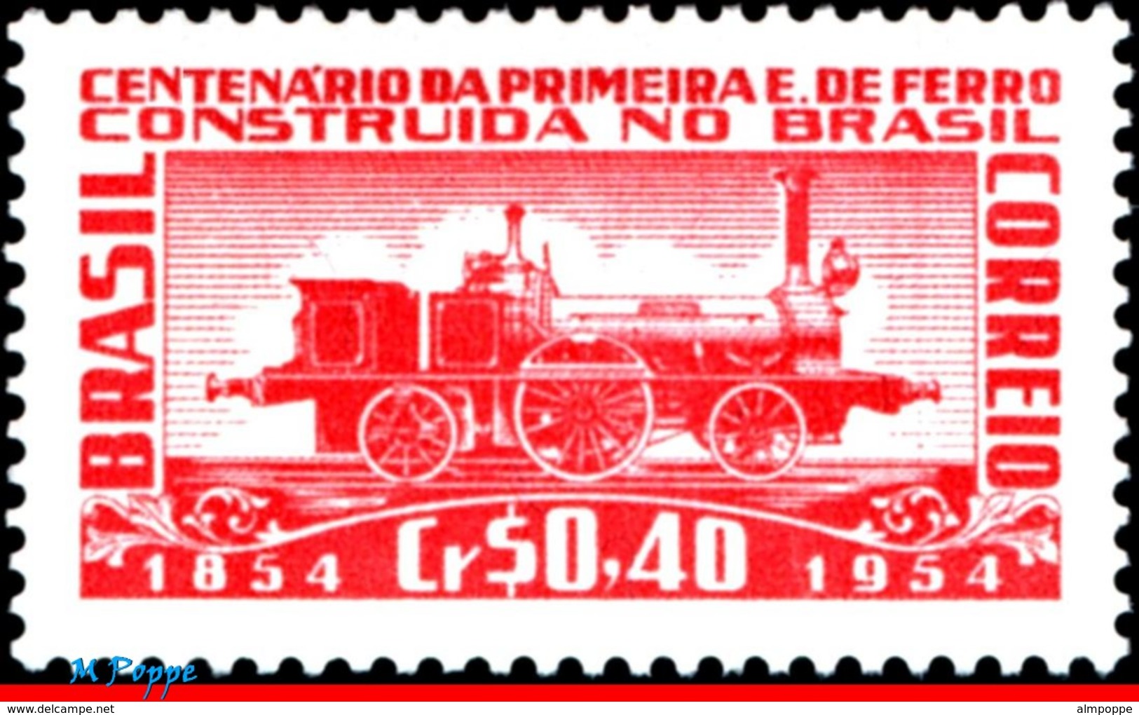 Ref. BR-781-Q BRAZIL 1954 RAILWAYS, TRAINS, CENT.THE FIRST RAILROAD,, FIRST BRAZILIAN LOCOMOTIVE,BLOCK MNH 4V Sc# 781 - Ungebraucht