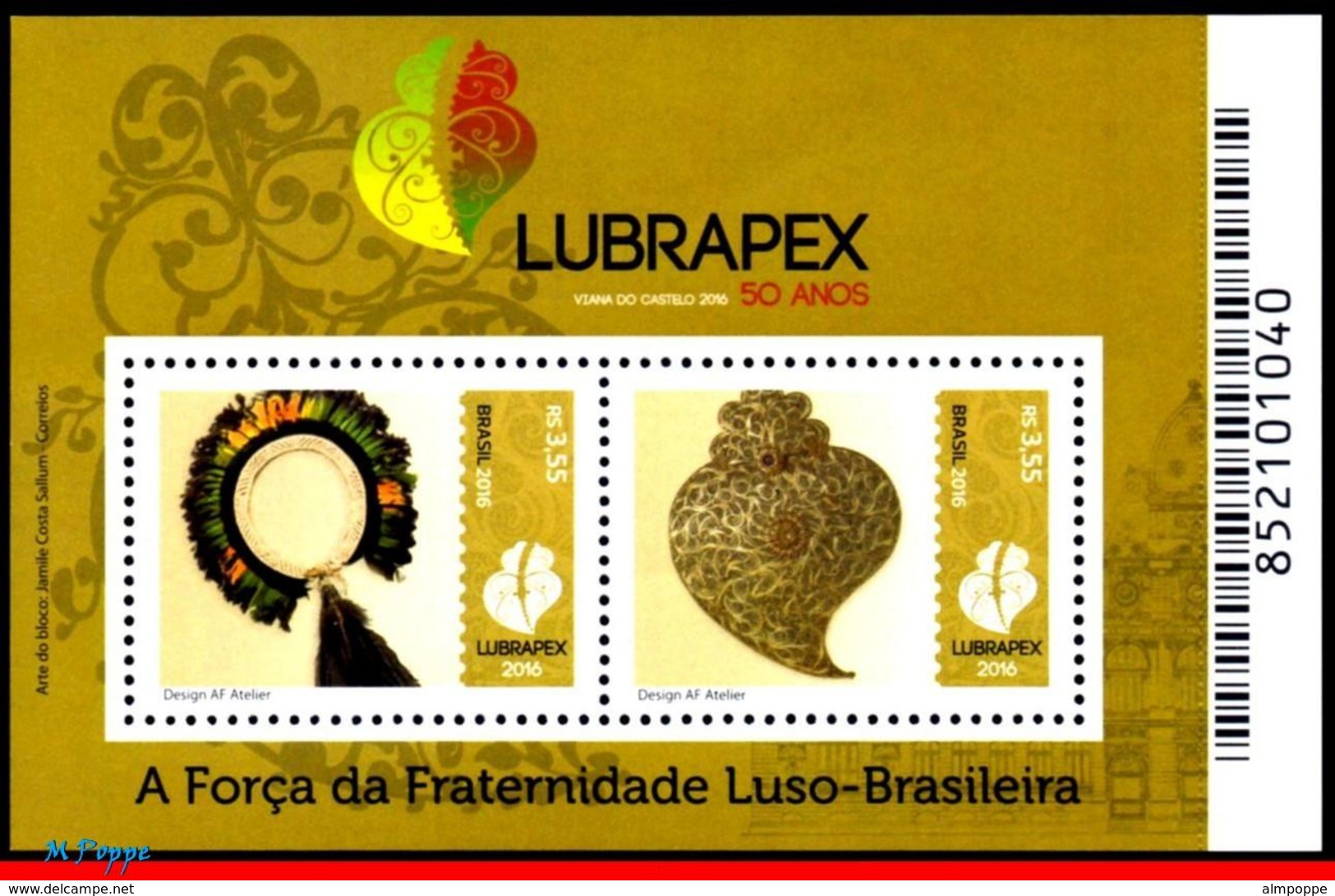 Ref. BR-V2016-05 BRAZIL 2016 PHILATELIC EXHIBITION, LUBRAPEX, LUSO-BRAZIAN, FRATERNITY, PORTUGAL, ART, MNH 2V - Briefmarkenausstellungen