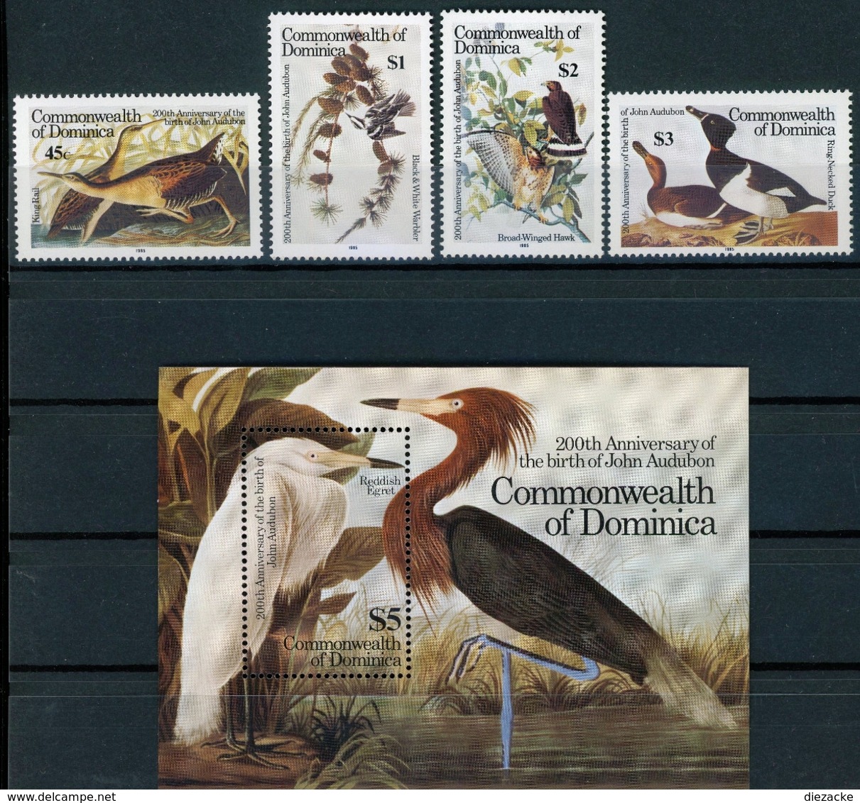 Dominica MiNr. 905-08 + Bl 97 Postfrisch MNH Vögel (Vög2061 - Dominica (1978-...)