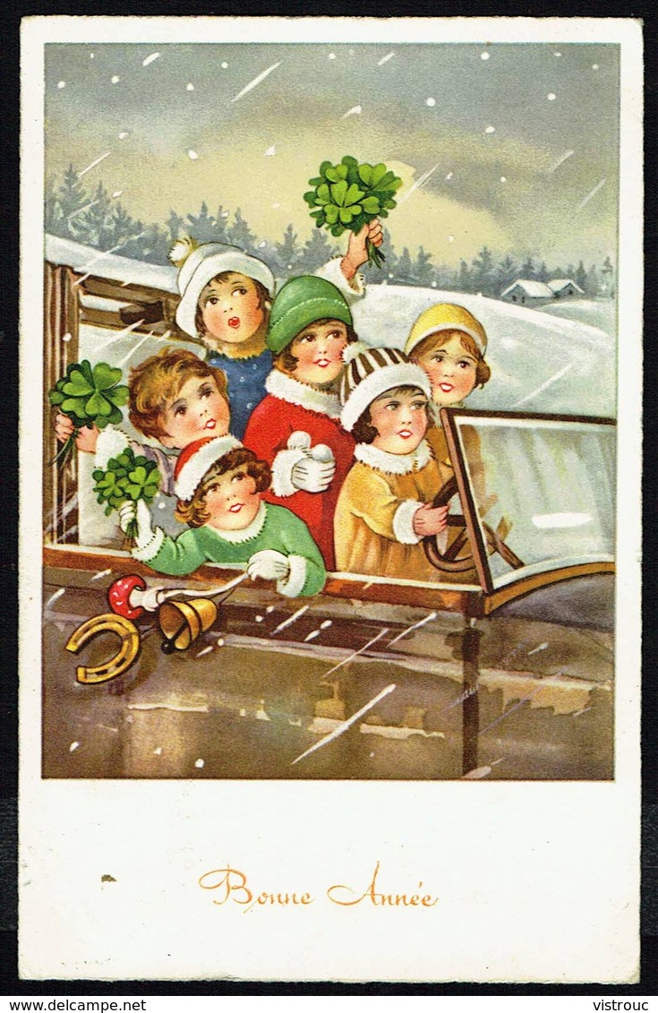 ENFANT - CP -  6 Enfants Dans Une Voiture Avec Trèfles à 4 F. - " Bonne Année " - Circulé - Circulated - Gelaufen -1939. - Other & Unclassified