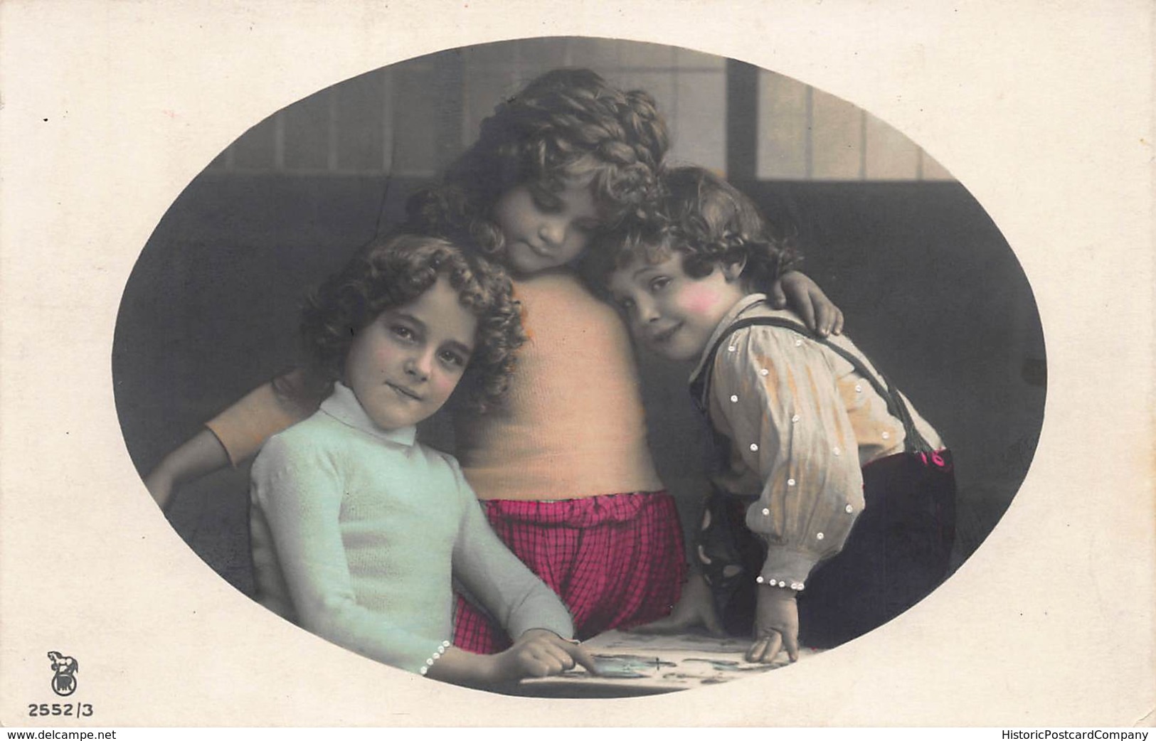 BEAUTIFUL YOUNG GIRLA & CUTE BOY-FAUVETTE OVAL WINDOW 1912 COLOR PHOTO POSTCARD 40752 - Sonstige & Ohne Zuordnung