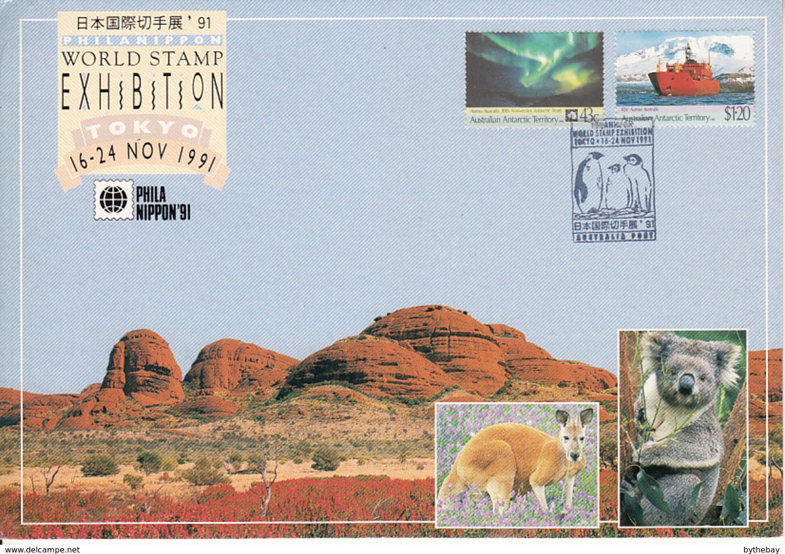 Australian Antarctic Territory Exhibition Card Phila Nippon 91 Franked Sc L81-L82 Cancel Penguins - Autres & Non Classés