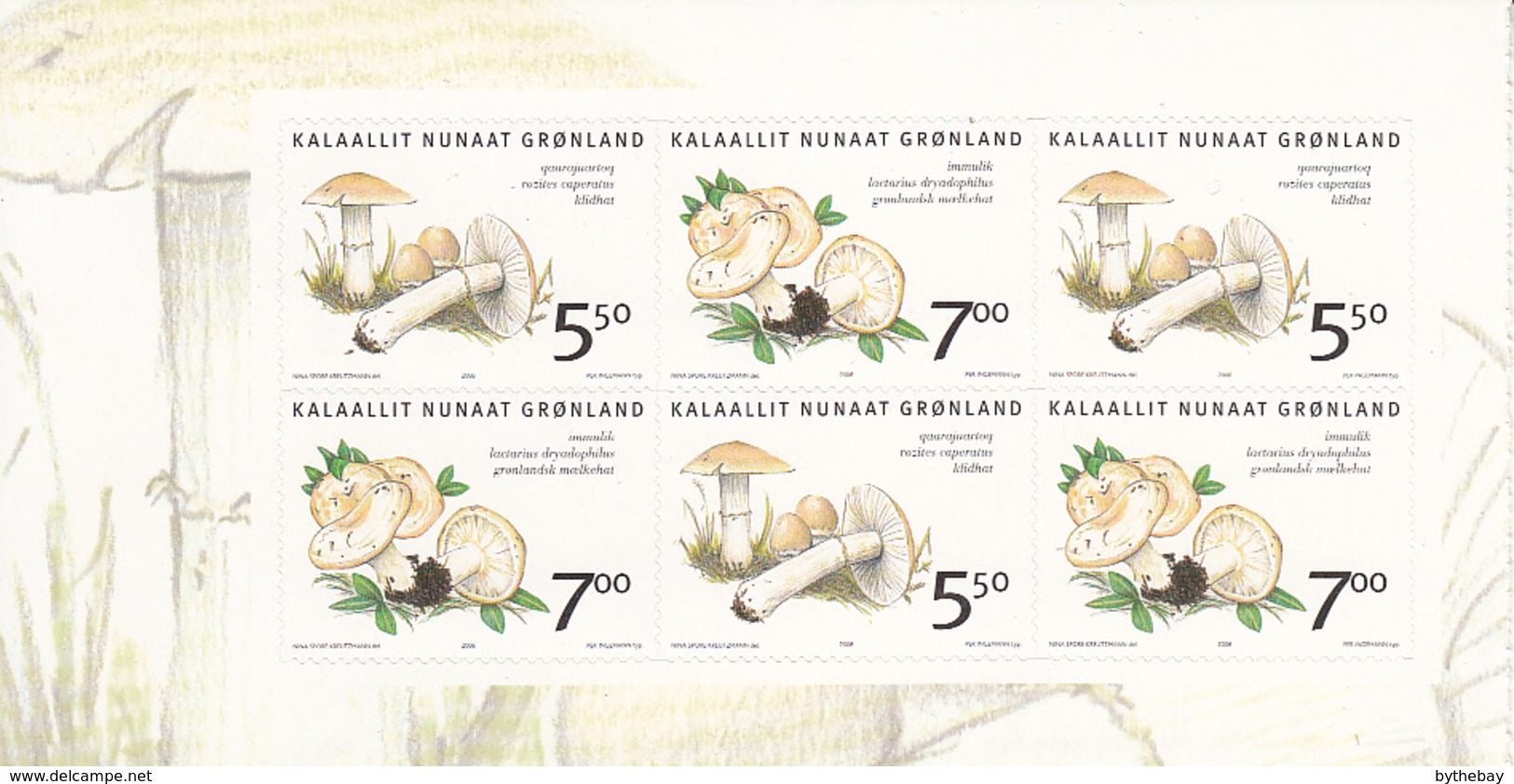 Greenland 2006 MNH Sc 480a Mushrooms Left Booklet Pane Of 6 - Neufs