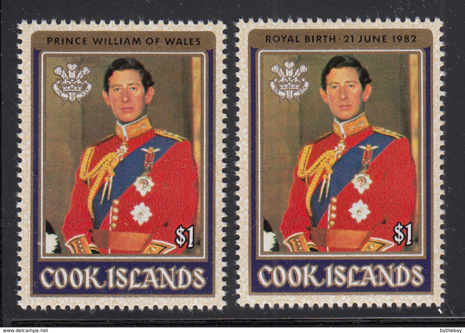 Cook Islands 1982 MNH Sc 679a, 679b Overprint On $1 Prince Charles Birth Of Prince William - Cook