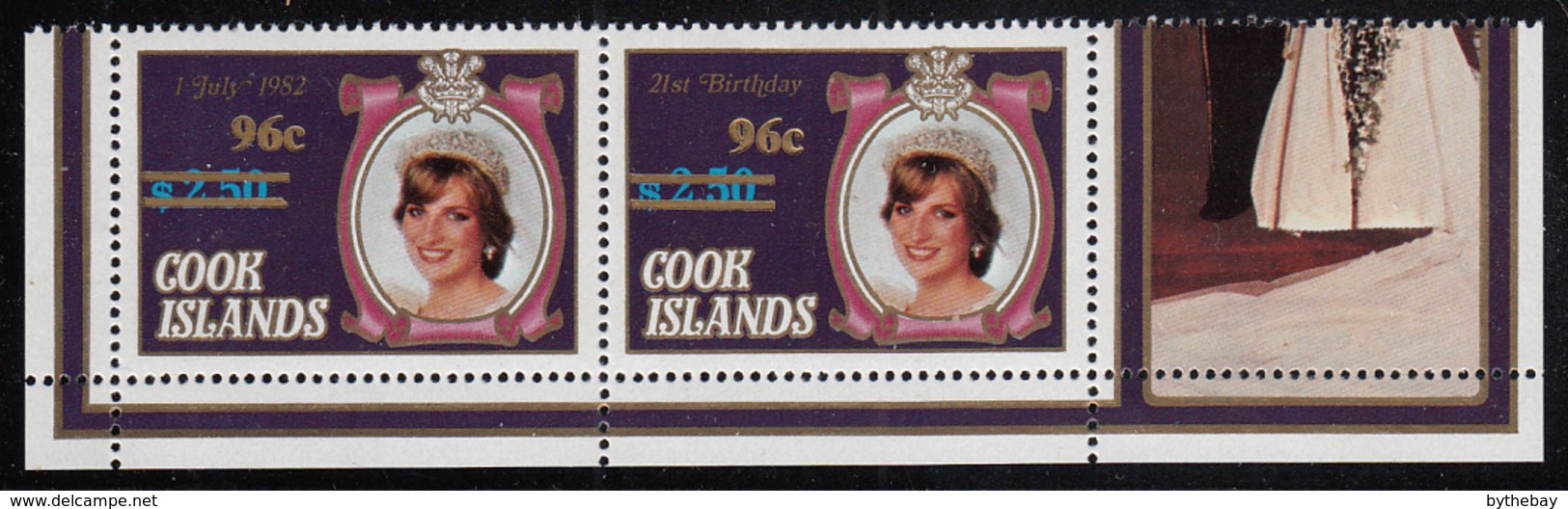 Cook Islands 1983 MNH Sc 739 96c Surcharge On $2.50 Princess Diana 21st Birthday Pair - Cook