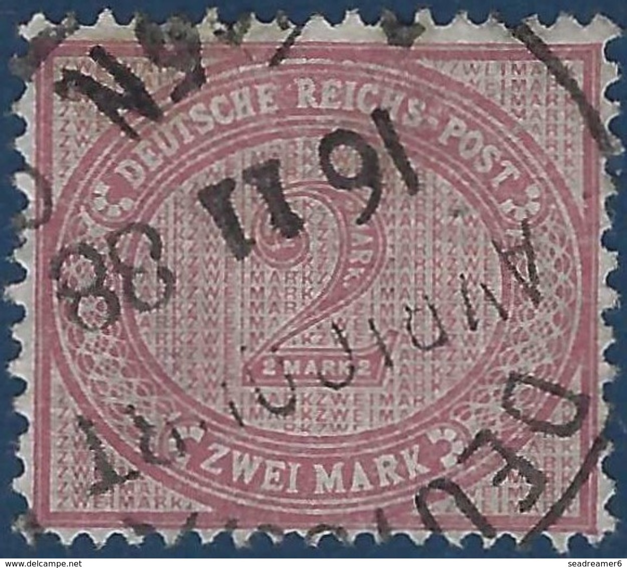 Allemagne N°43 2 Mark Lilas Obl Elsaas Cachet Allemand Ambulant Rond Ligne DEUTSCH/Avricourt  RRR - Used Stamps