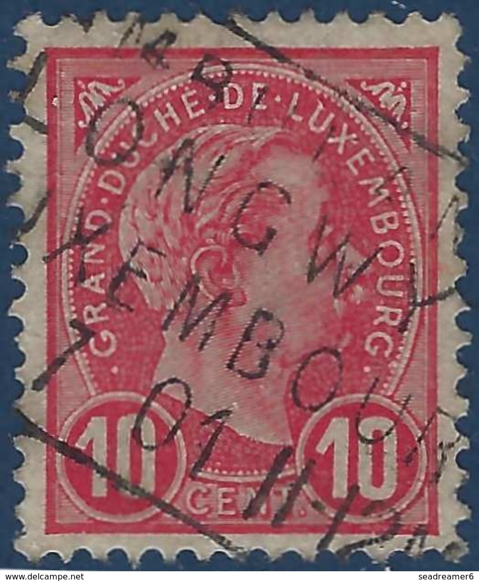 Luxembourg N°73 10 Centimes Rose Obl Cachet Rectangle Ambulant "Longwy Luxembourg" RR - 1895 Adolfo De Perfíl