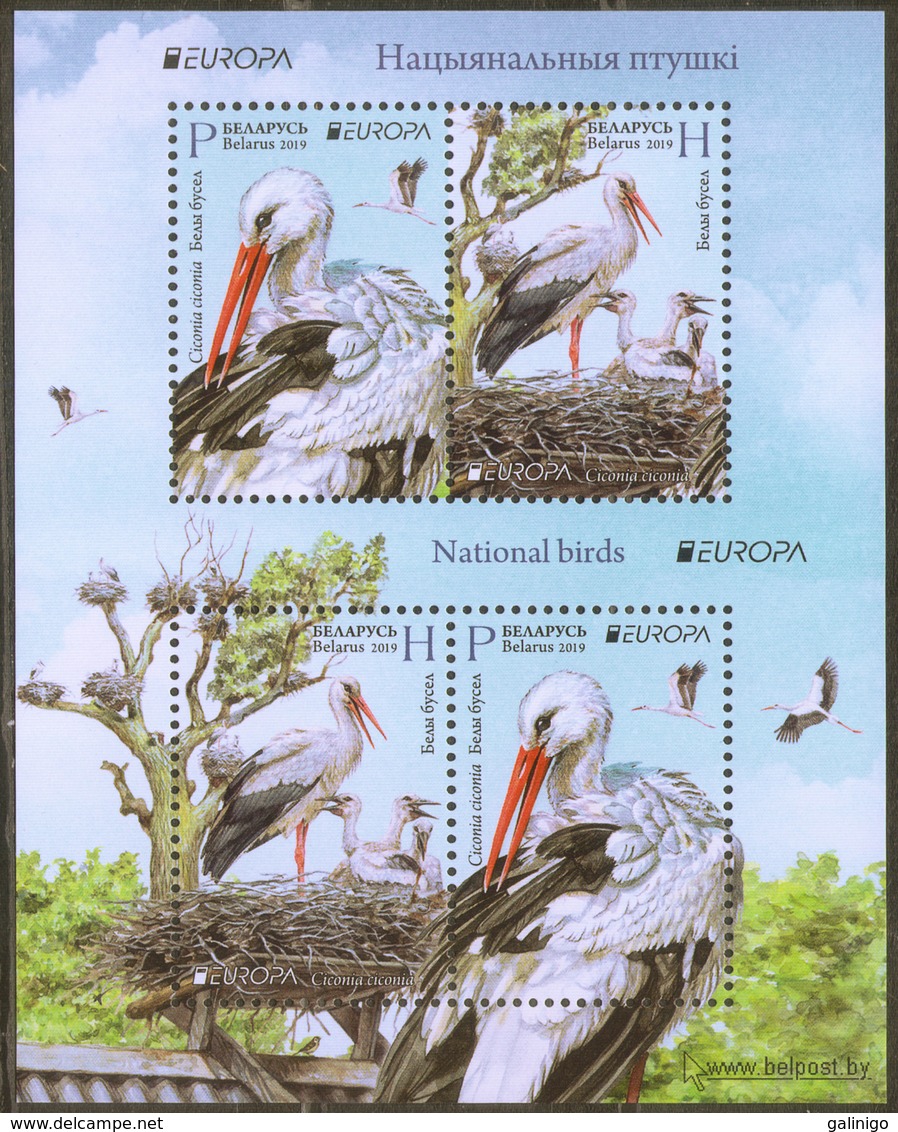 2019 Belarus Block EUROPA CEPT: National Birds. Fauna. Storks Mi 1300-1301 (Bl 176) MNH - Bielorrusia