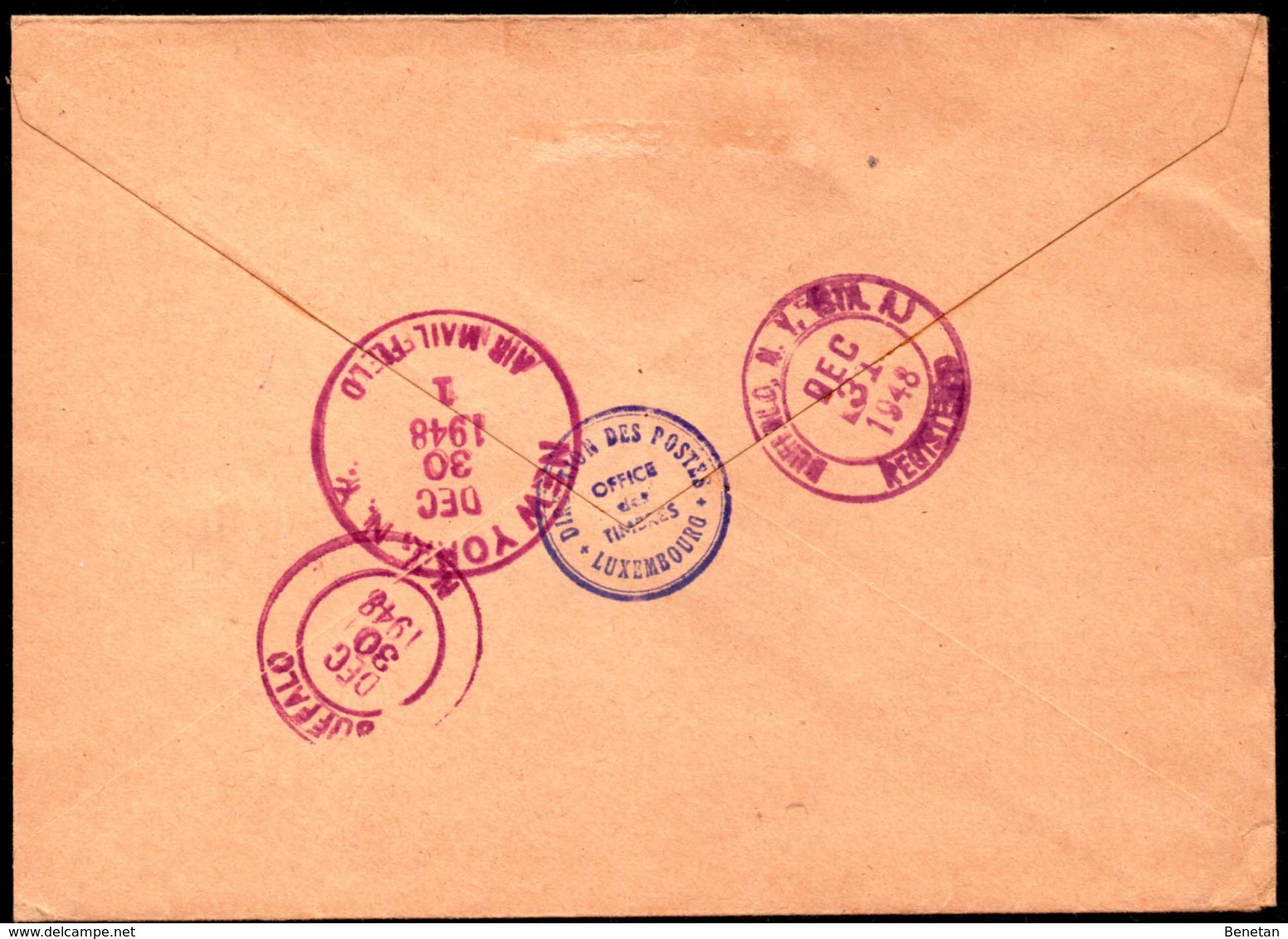 Luxembourg To USA Registered Nº 241t Airmail Cover 1948 - Briefe U. Dokumente