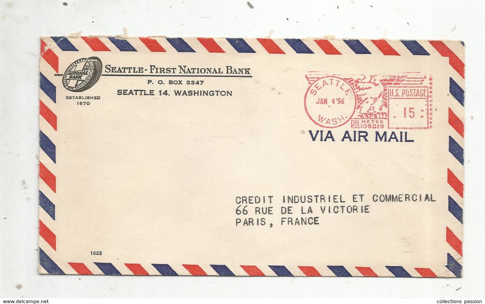 Lettre, Etats Unis , SEATLE , U.S. POSTAGE 15 ,  1956,  FIRST NATIONAL BANK - Briefe U. Dokumente