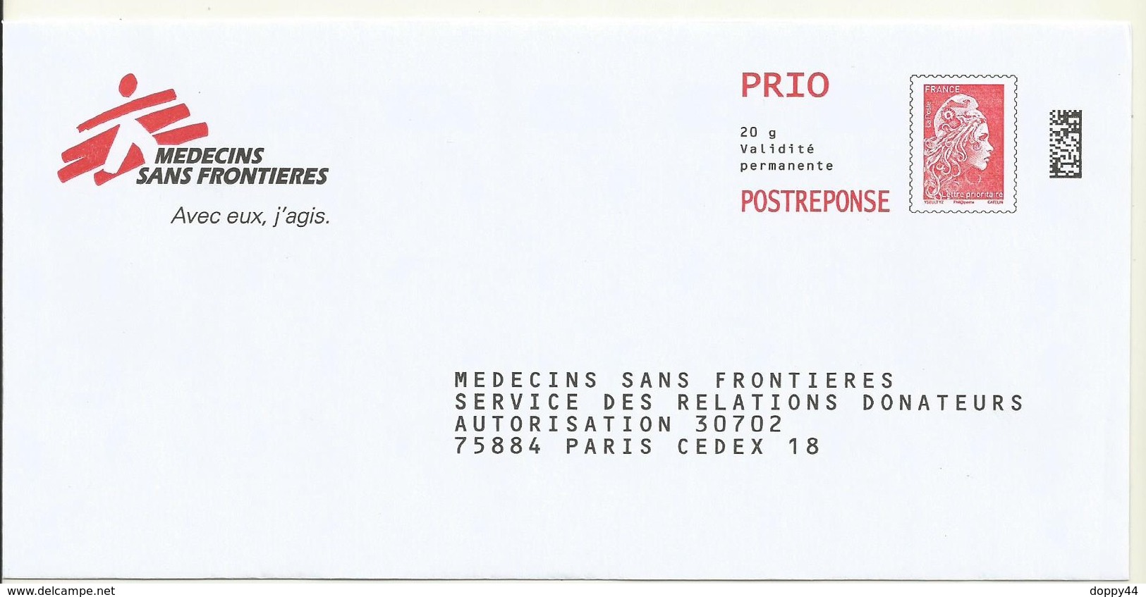 POSTREPONSE MEDECINS SANS FRONTIERES  LOT 199209 - Prêts-à-poster:Answer/Marianne L'Engagée