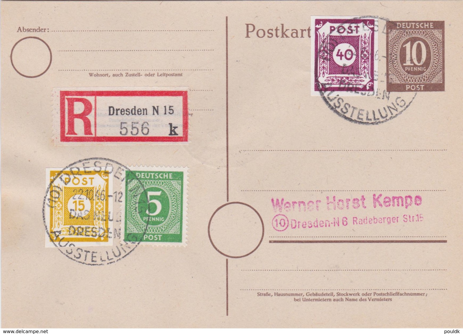 Germany Soviet-Zone Registered Upfranked Postal Stationary Posted Dresden N15 Ausstellung - Das Neue Dresden - Altri & Non Classificati