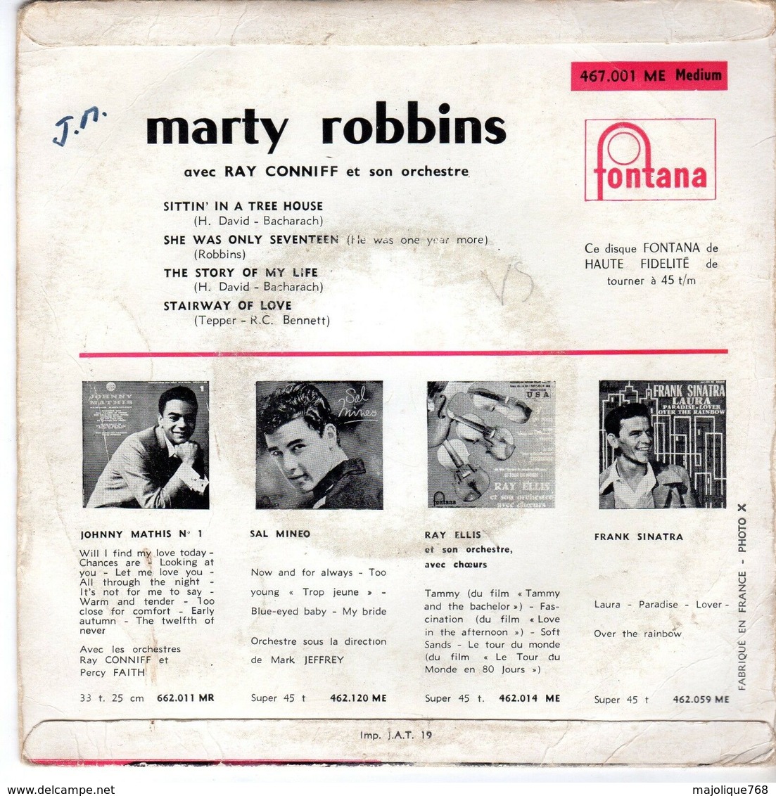 Disque Marty Robbins Avec Ray Conniff-sittin' In A Tree Hause-fontana 467.001 ME - 1958 - - Country & Folk