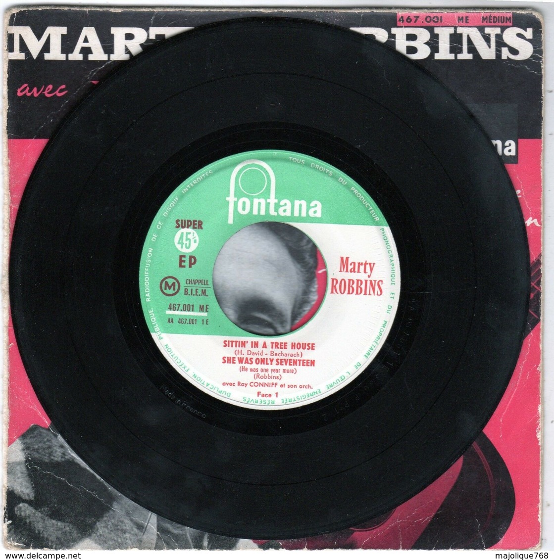 Disque Marty Robbins Avec Ray Conniff-sittin' In A Tree Hause-fontana 467.001 ME - 1958 - - Country Et Folk