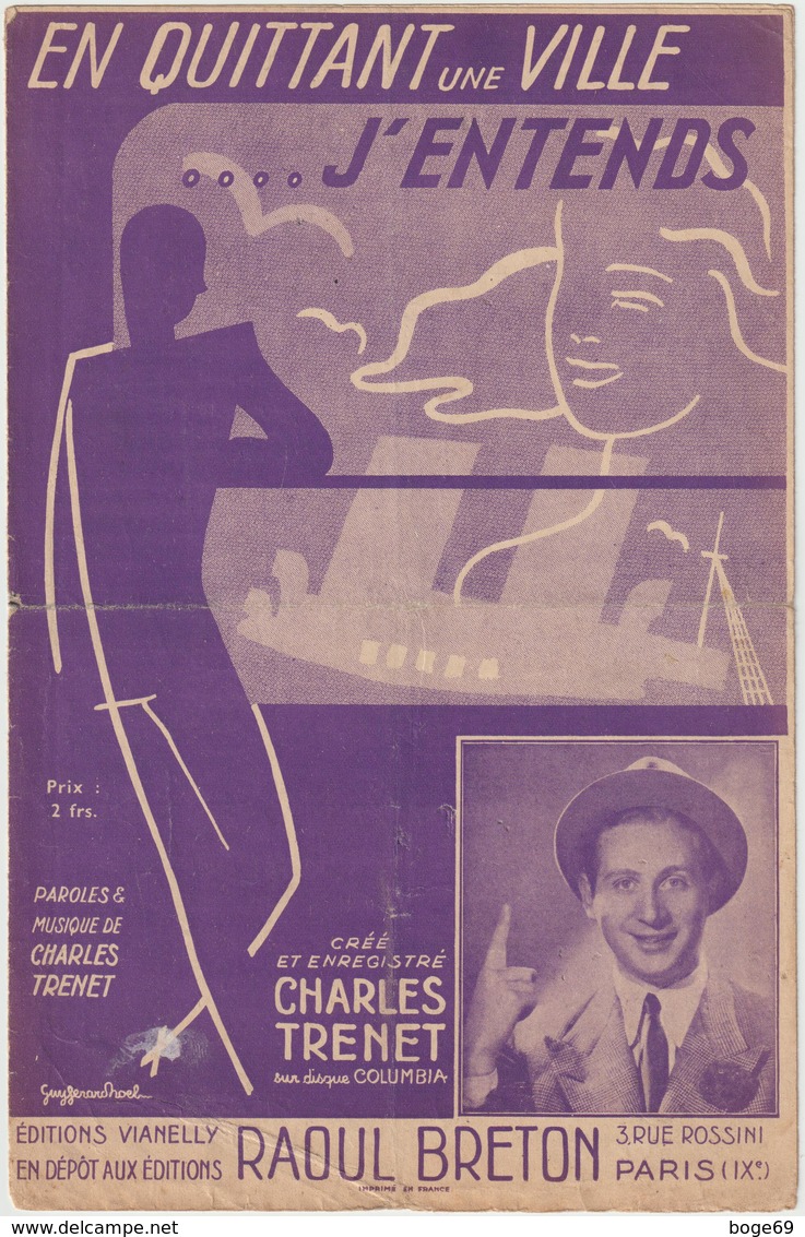 (TRE) CHARLES TRENET , En Quittant Une Ville ...j'entends , - Partitions Musicales Anciennes