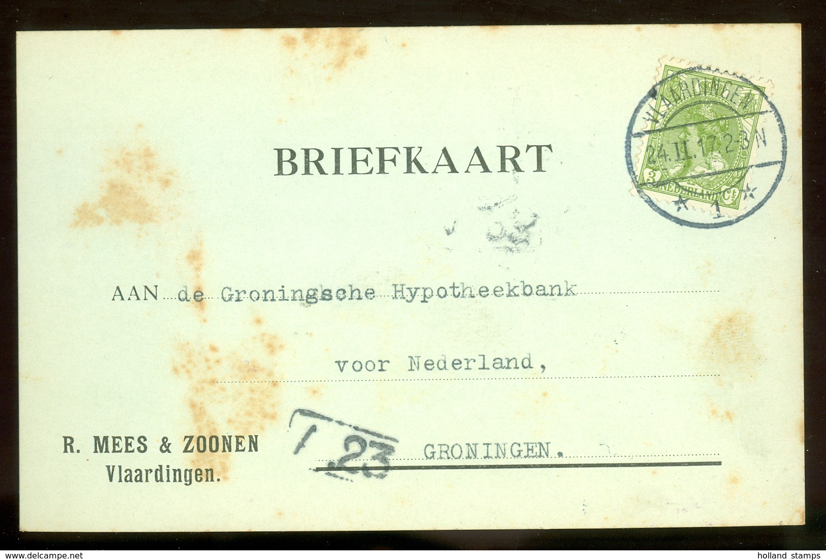 BRIEFKAART Uit 1917 * GELOPEN Van VLAARDINGEN Naar GRONINGEN  (11.558M) - Brieven En Documenten