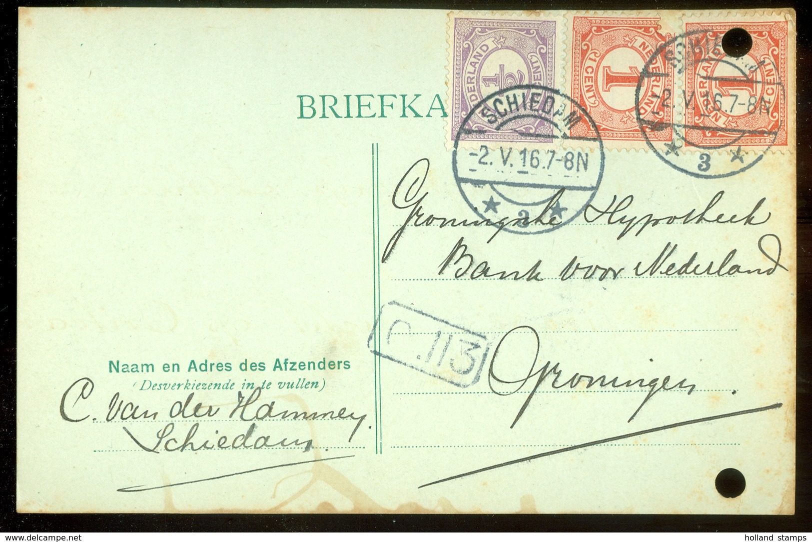 MENGFRANKERING * BRIEFKAART Uit 1916 * GELOPEN Van SCHIEDAM Naar GRONINGEN  (11.558q) - Brieven En Documenten