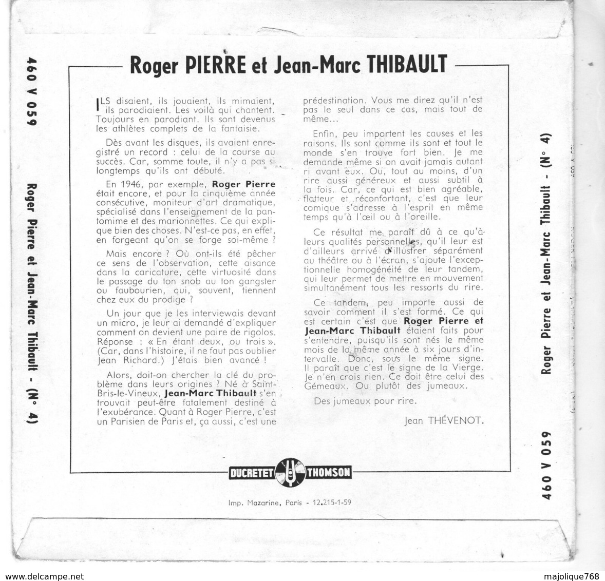 Disque De Roger Pierre Et Jean-marc Thibault - Ducretet-thomson 460 V 059 - Comiques, Cabaret