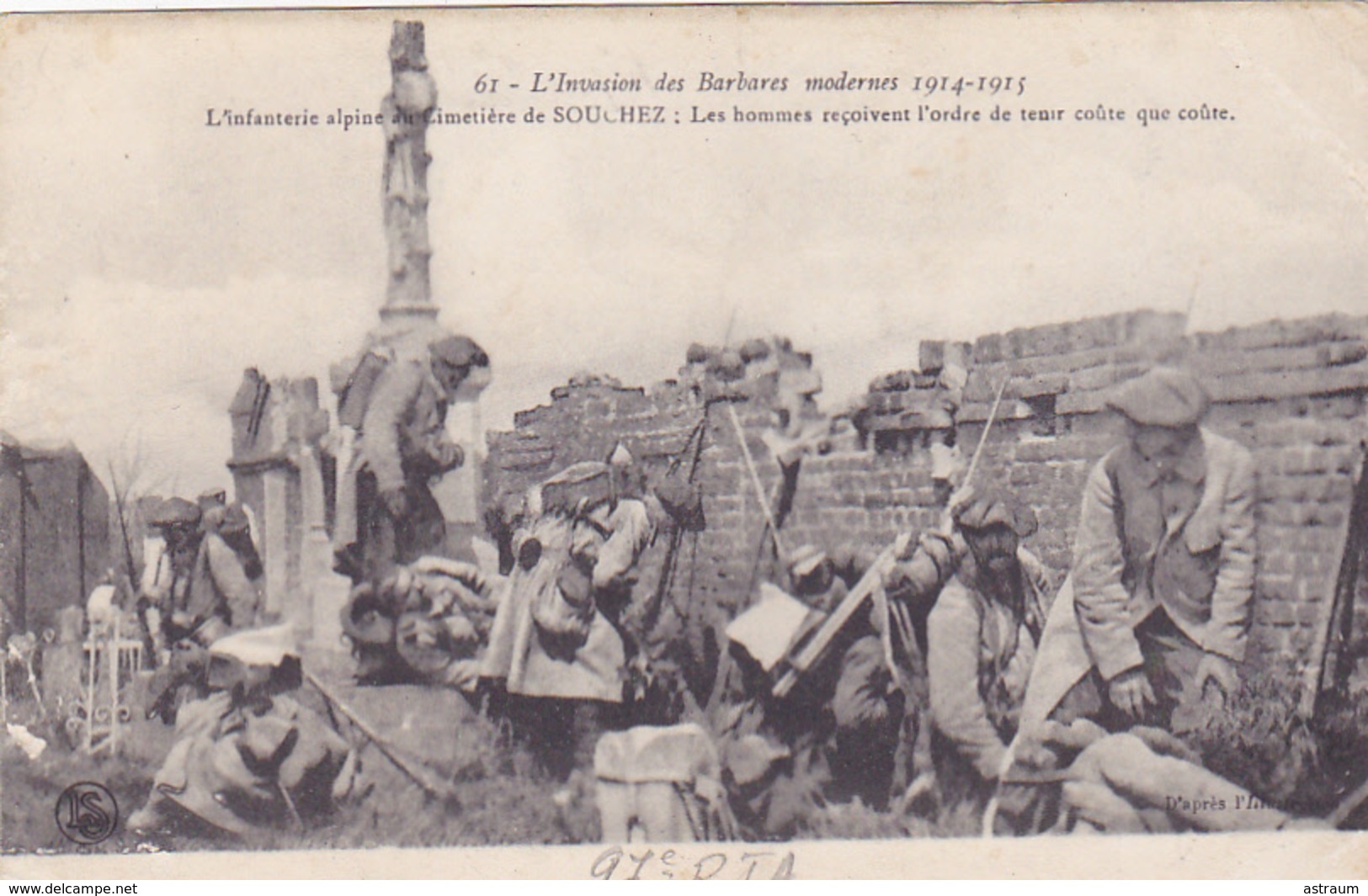 Cpa-62- Souchez- Animée-milit- Guerre 1914 /1915- 97e R.I.A -chasseurs Alpins- Infanterie Au Cimetiere - Otros & Sin Clasificación