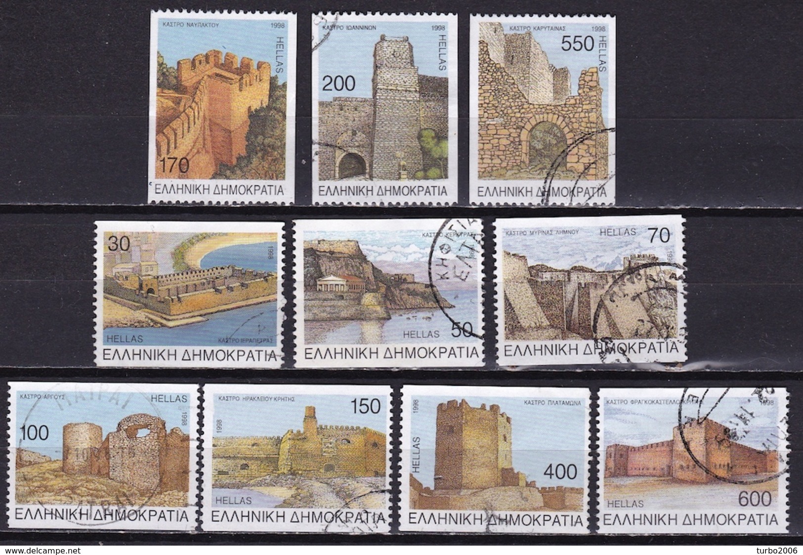 GREECE 1998 Castles Of Greece II Perforated 2 Sides Complete Used Set Vl. 2019 / 2028 A - Gebruikt