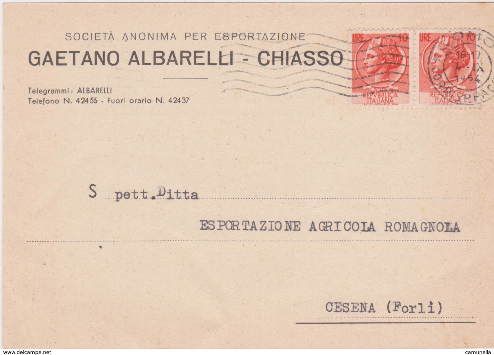 Cartolina Postale Intestata 1954 - 1946-60: Storia Postale