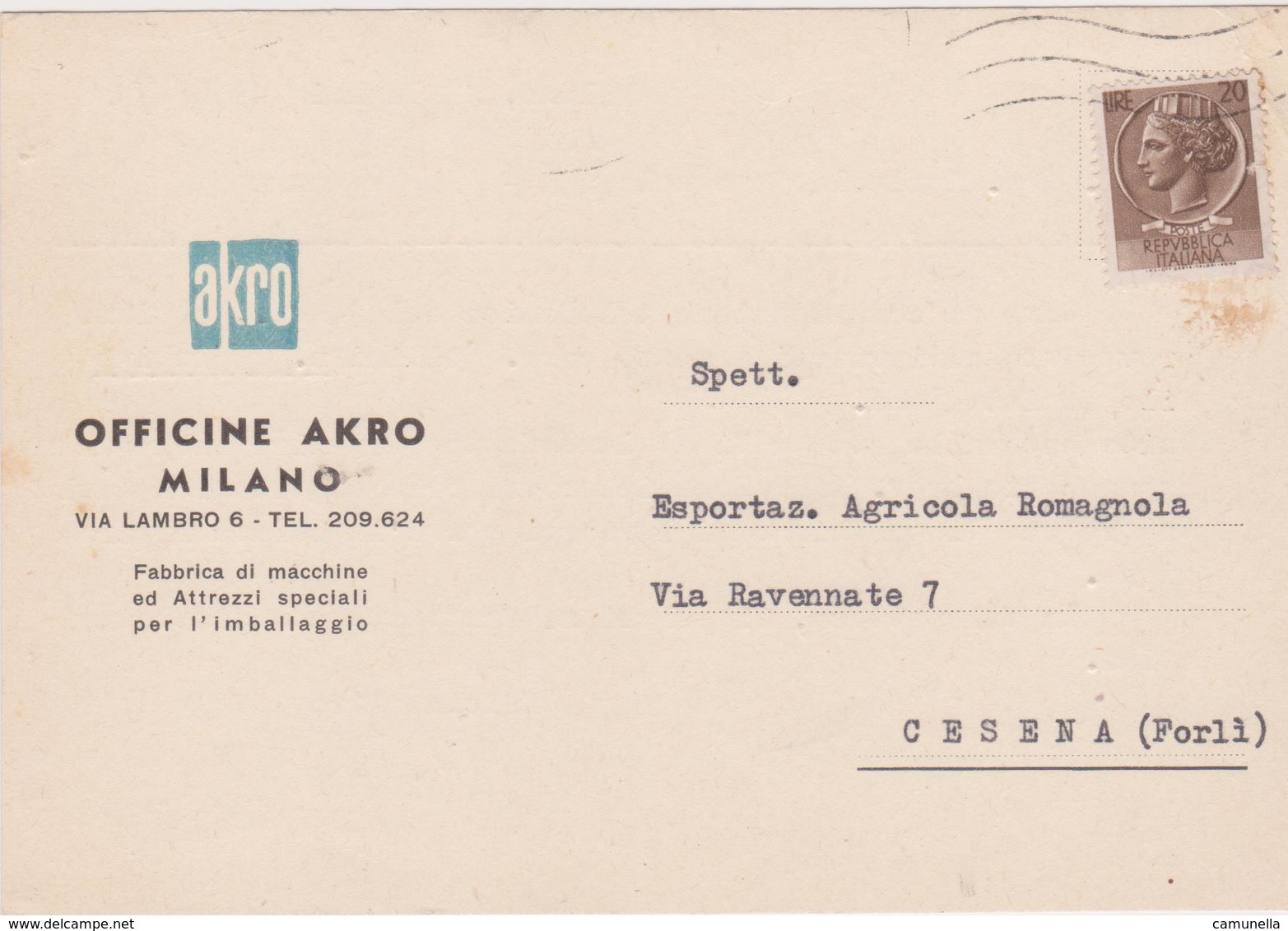Cartolina Postale Intestata 1956 - 1946-60: Marcophilia