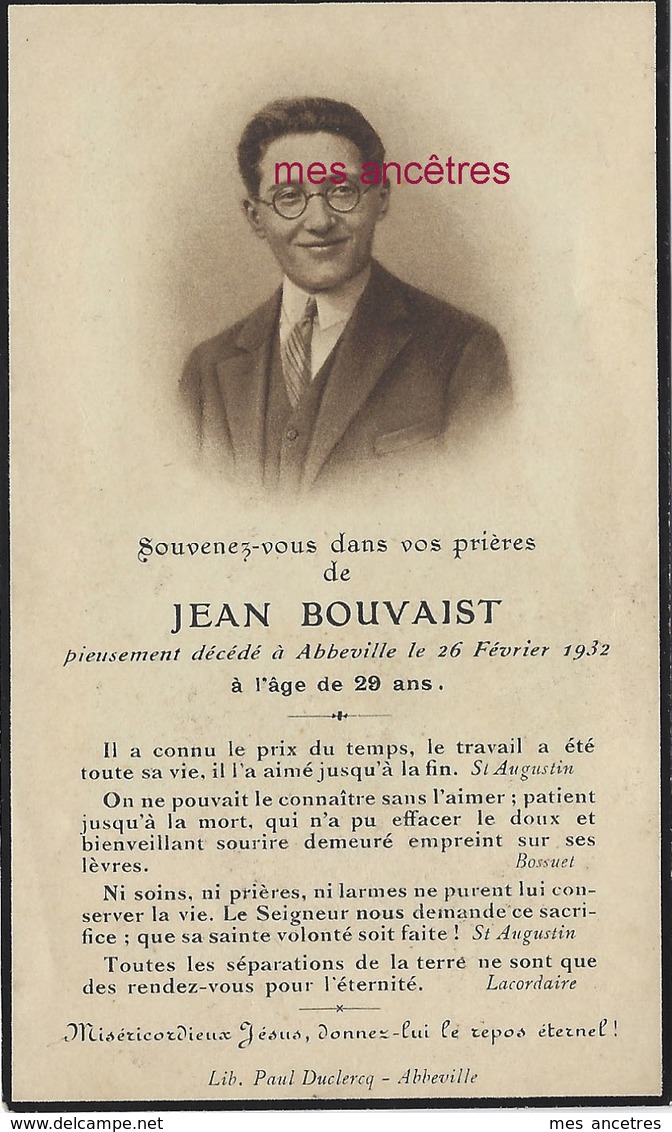 Photo Jean BOUVAIST Décédé à Abbeville En 1932 - Décès