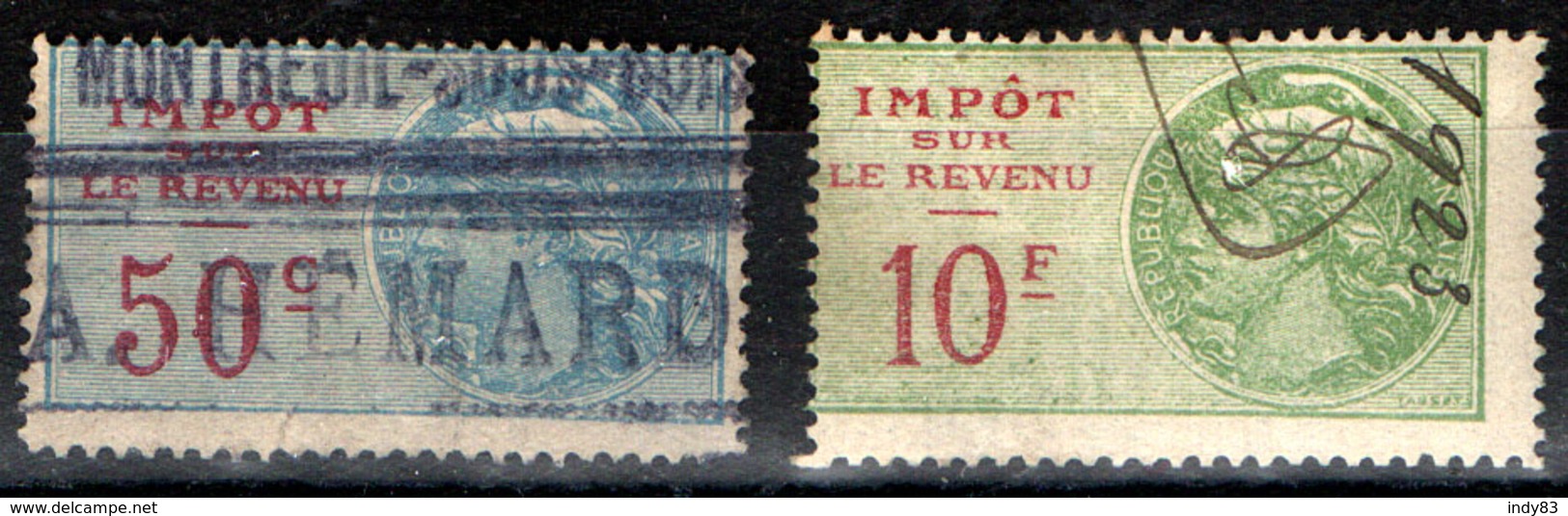 France Fiscal - Revenus IRn°99 Et 105 (Y&T) Oblitérés-  1922 - Type "Médaillon De Tasset" - Autres & Non Classés