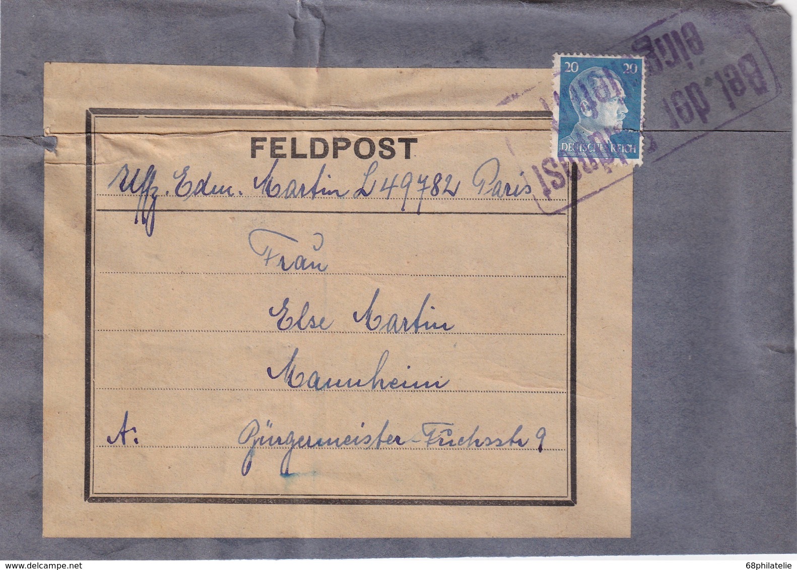 ALLEMAGNE ETIQUETTE DE COLIS "BEI DER FELDPOST EINGELIEFERT" - Lettres & Documents