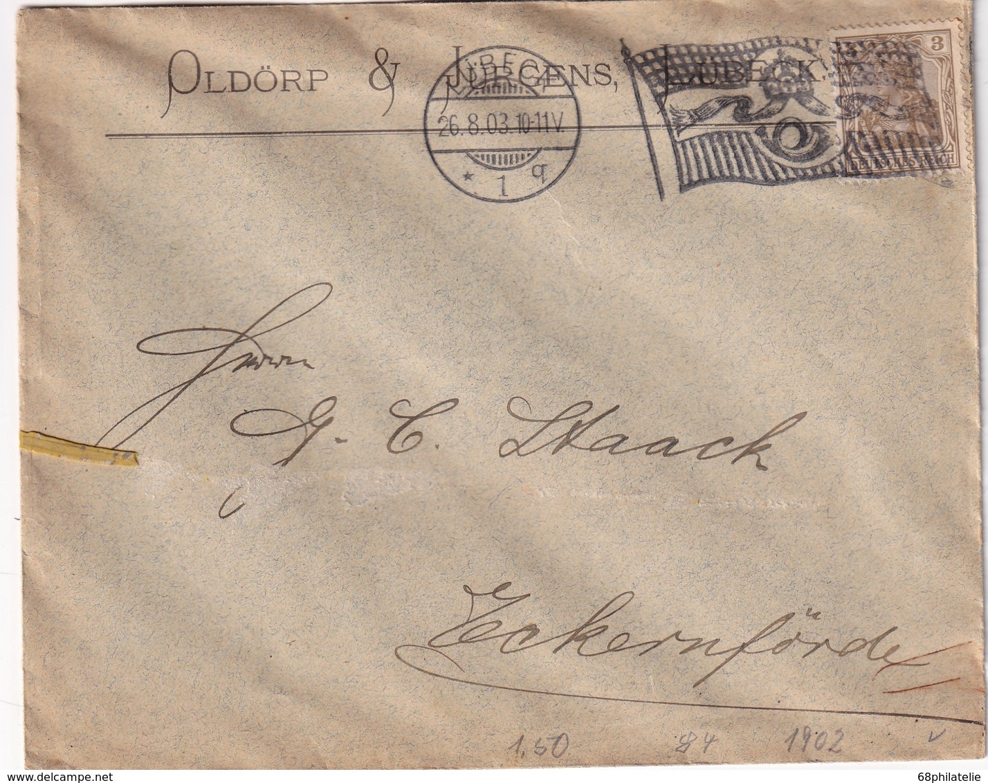 ALLEMAGNE 1903 LETTRE DE LÜBECK - Storia Postale